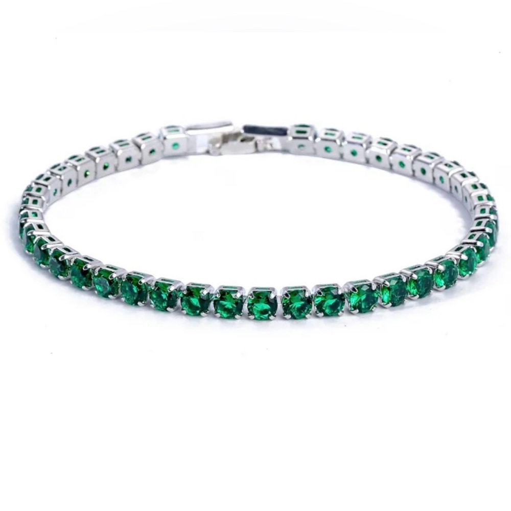 Silver and Green Tennis Bracelet - Picture 3 of 3